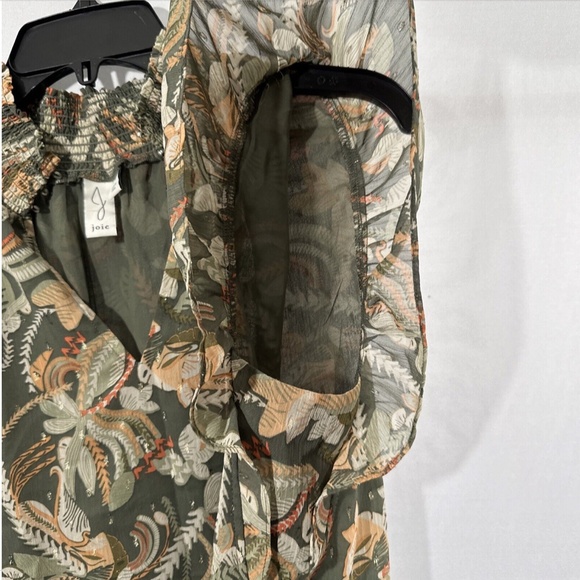 JOIE [ Large ]‎ Flutter Sleeve Floral Mock Neck Smocked Blouse Top Green - Picture 11 of 14